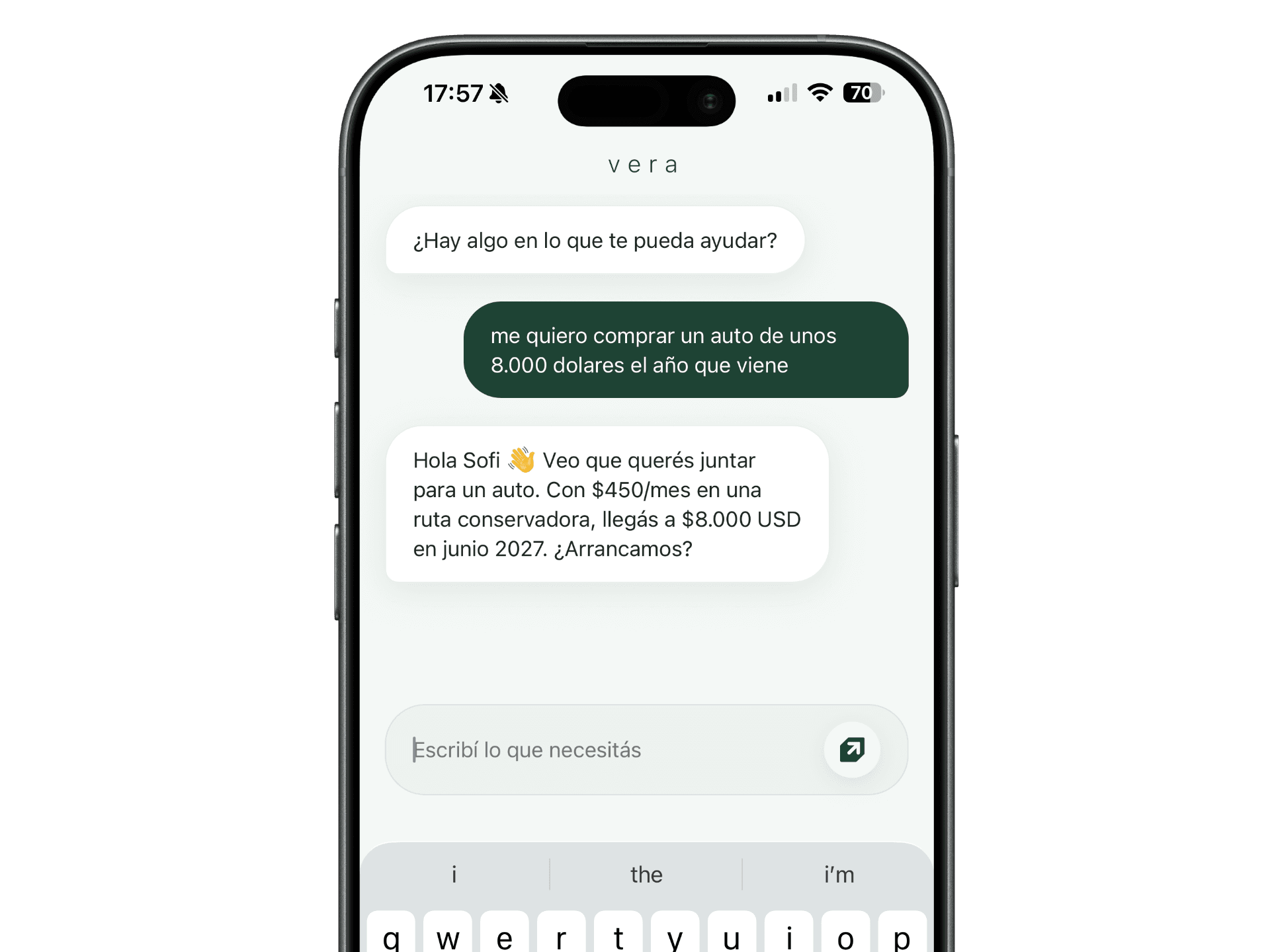 Mockup de la app Vera mostrando la experiencia en iPhone